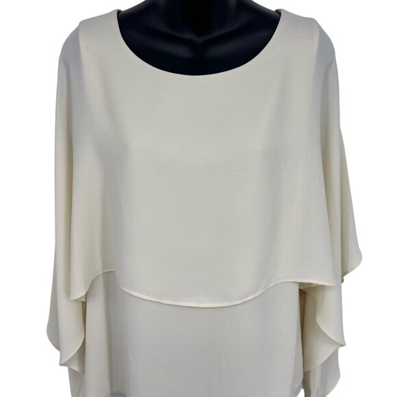 DKNY Women Blouse Top Size Medium M Cream Layer Long Batwing Sleeves Scoop New - Picture 2 of 9